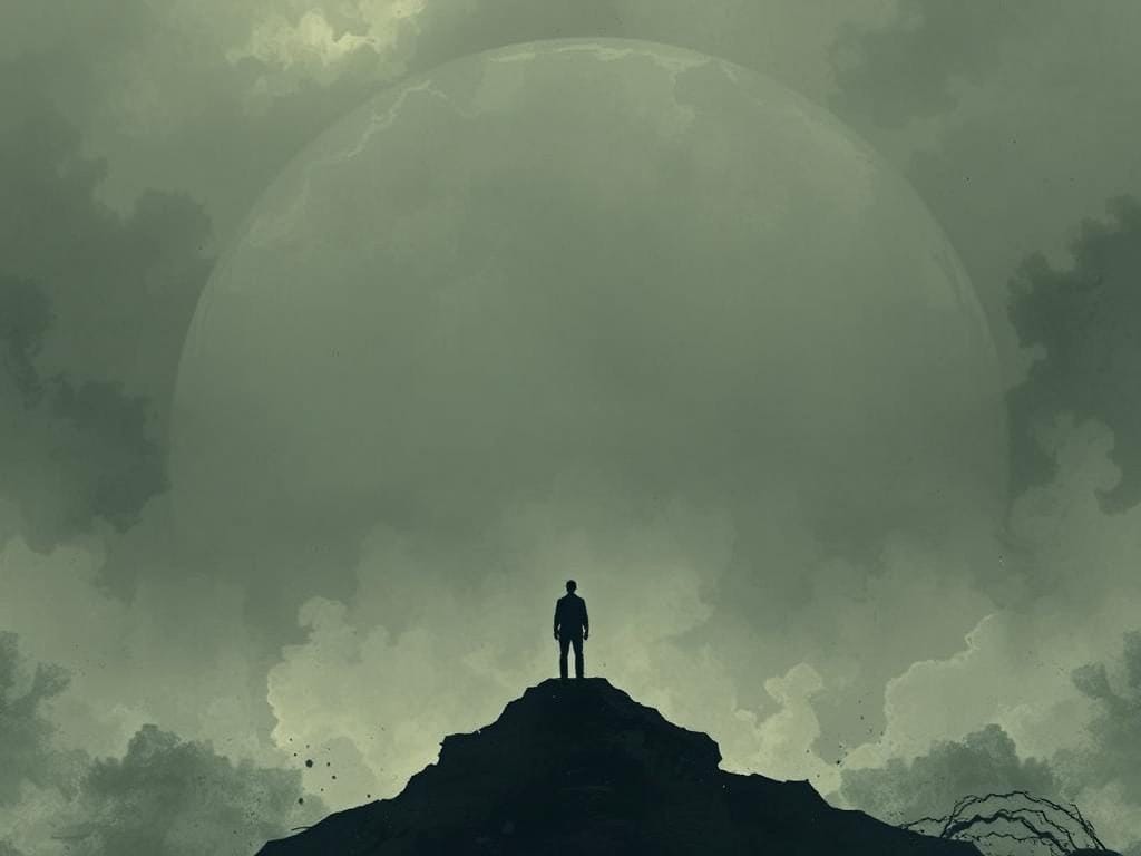 Abstract representation of existentialist philosophy with human figure facing the void