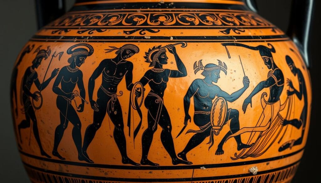 Ancient Greek pottery depicting scenes from Achilles' life, showing his enduring cultural legacy
