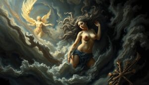 Artistic representation of Gaia emerging from primordial Chaos in Greek mythology