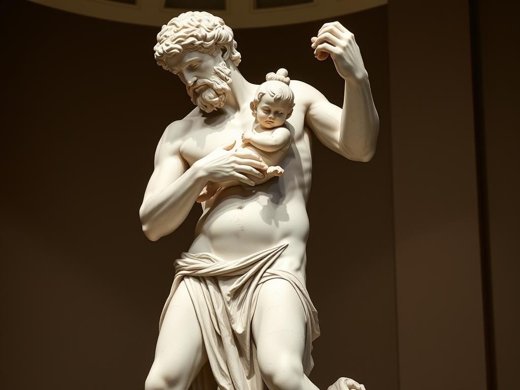 Classical Greek statue of Hermes holding the infant Dionysus, by Praxiteles