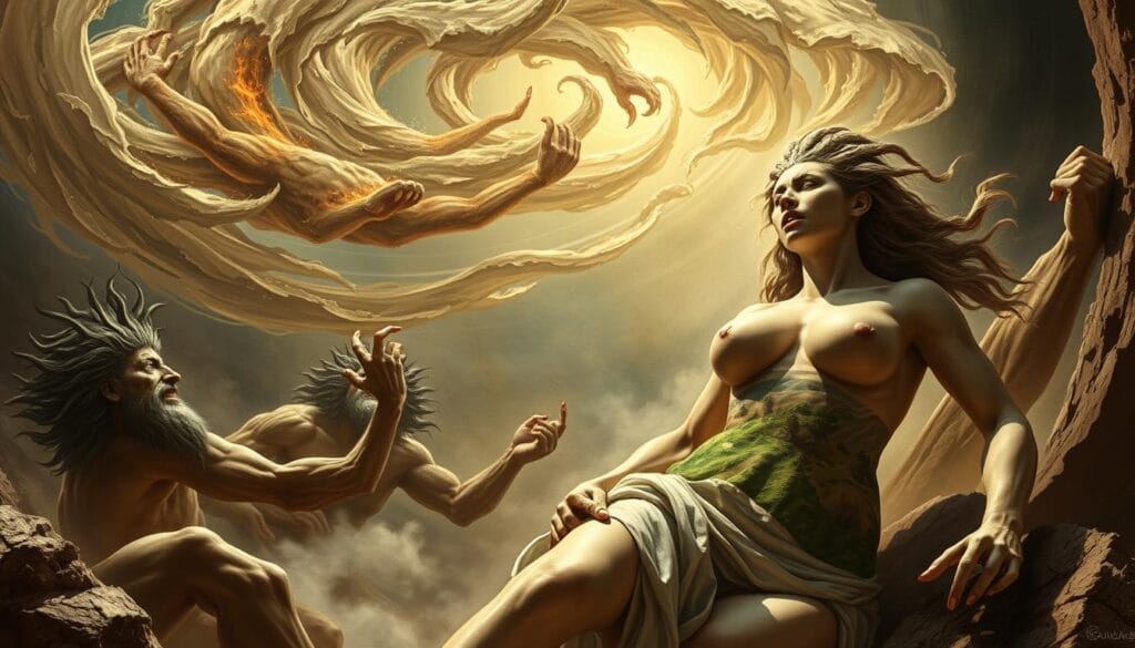 Gaia suffering as Uranus forces their children back into her womb