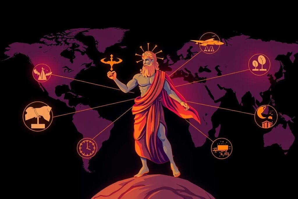Modern artistic interpretation of Hermes as a symbol of global communication