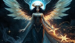 Modern artistic interpretation of Nyx Goddess of Night and Shadows in contemporary fantasy style