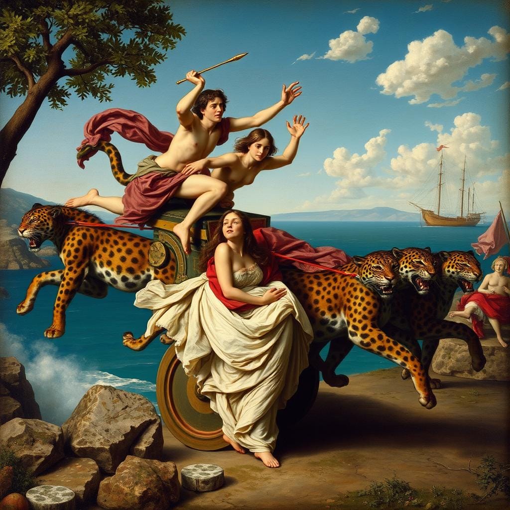 Renaissance painting of Dionysus God of Wine Ecstasy Theatre and Ariadne