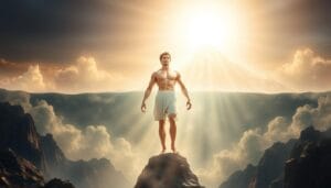 Symbolic image of Hercules between earth and Olympus, representing the eternal appeal of his journey from hero to god