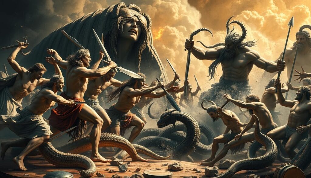 The Gigantomachy - battle between the Olympian gods and Gaia's Giant offspring