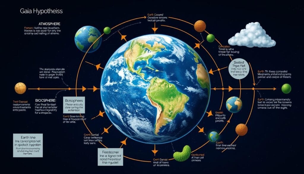 Visual representation of the Gaia Hypothesis showing Earth as a self-regulating system