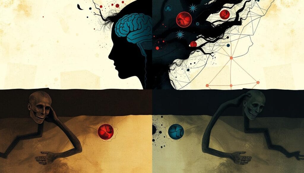Abstract representation of psychological interpretations of the Orpheus and Eurydice myth
