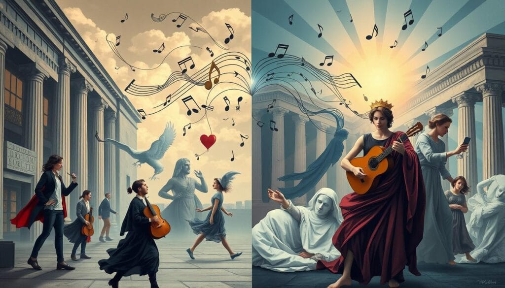 Contemporary artwork showing how the Orpheus and Eurydice myth connects to modern human experience
