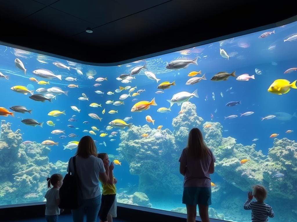 Interior of Corfu Aquarium in Paleokastritsa showing colorful Mediterranean marine life - Paleokastritsa Corfu Travel Guide
