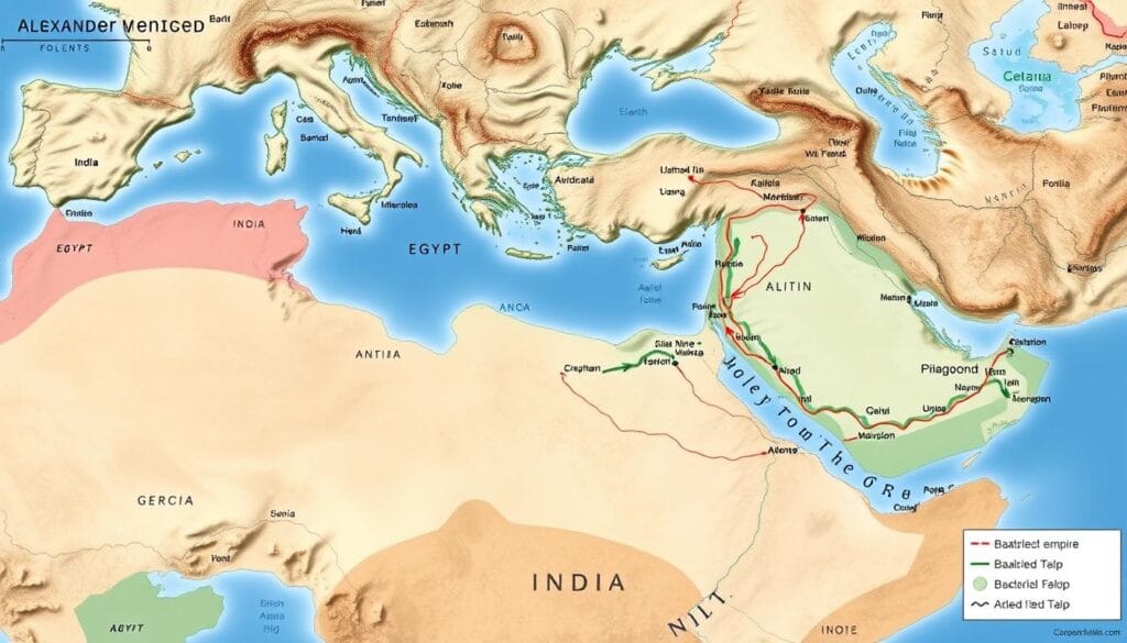Map showing the extent of Alexander's empire at its height