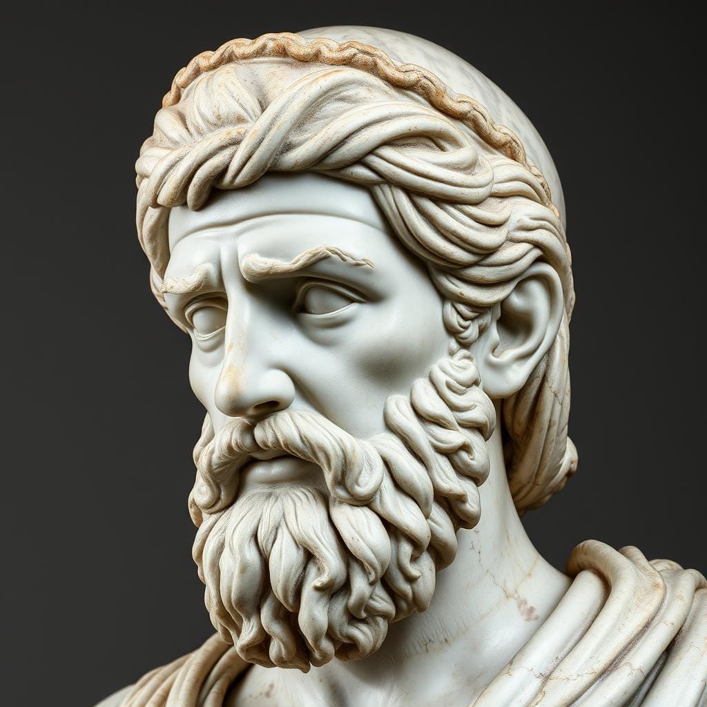 Marble bust of Odysseus wearing his characteristic conical cap