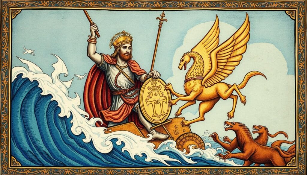 Medieval manuscript illustration depicting Alexander the Great in a legendary scene