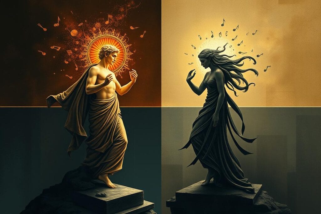 Modern artistic interpretation showing Orpheus and Eurydice as symbols of psychological concepts