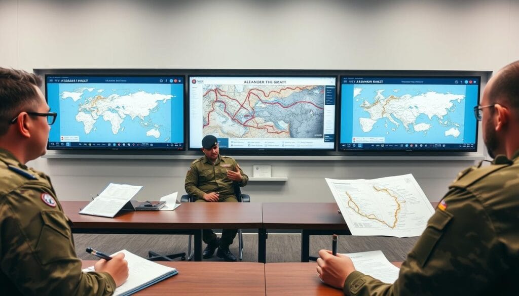 Modern military strategists studying Alexander's battle tactics