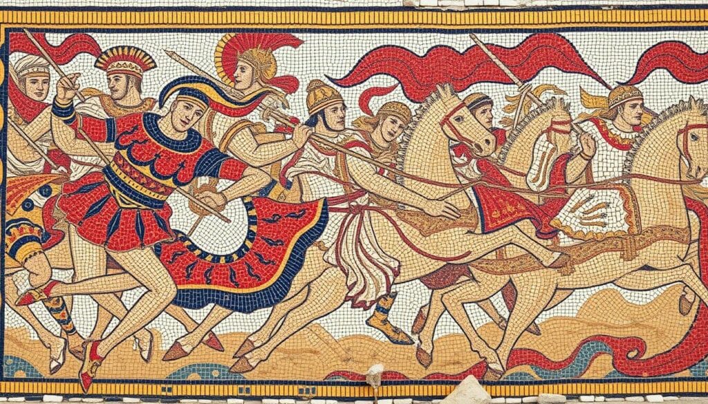 Mosaic depicting Alexander the Great from Pompeii showing his famous battle against Darius III
