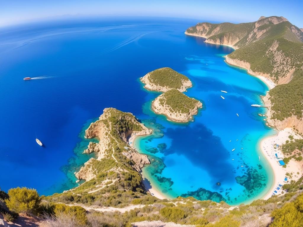 Panoramic view of multiple beaches in Paleokastritsa from a viewpoint - Paleokastritsa Corfu Travel Guide